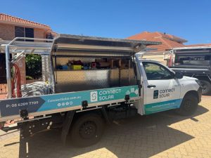 Connect Solar cars on site conducting a solar installation